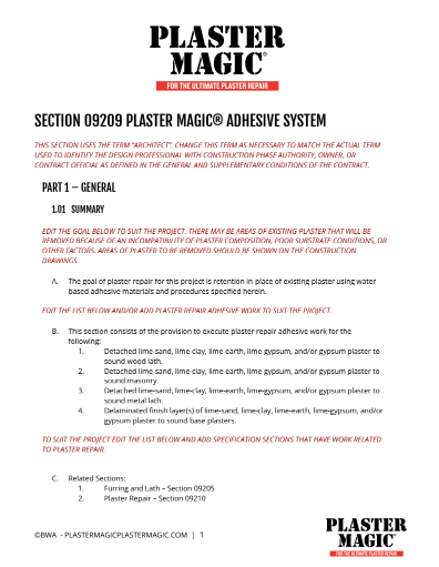 Plaster Magic® Repair Specification