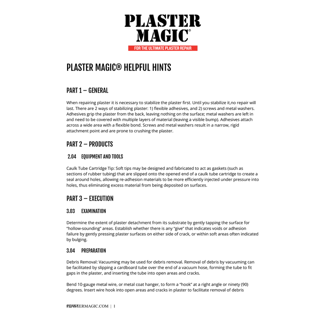 Plaster Magic® Helpful Hints