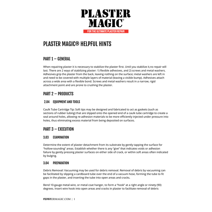 Plaster Magic® Helpful Hints