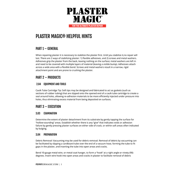 Plaster Magic® Helpful Hints