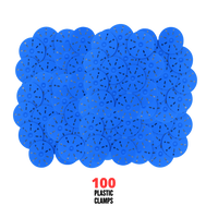 Packaging of blue plastic clamps with '100 Plastic Clamps' text on a white background