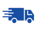 Blue delivery truck icon with speed lines on a white background