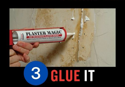 Person using Plaster Magic to repair plaster on a wall, demonstrating an easy DIY fix.