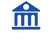 Blue icon of a building with a dome on a white background