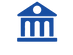 Blue icon of a building with a dome on a white background