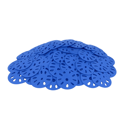 Blue silicone coasters with cut-out designs on a white background