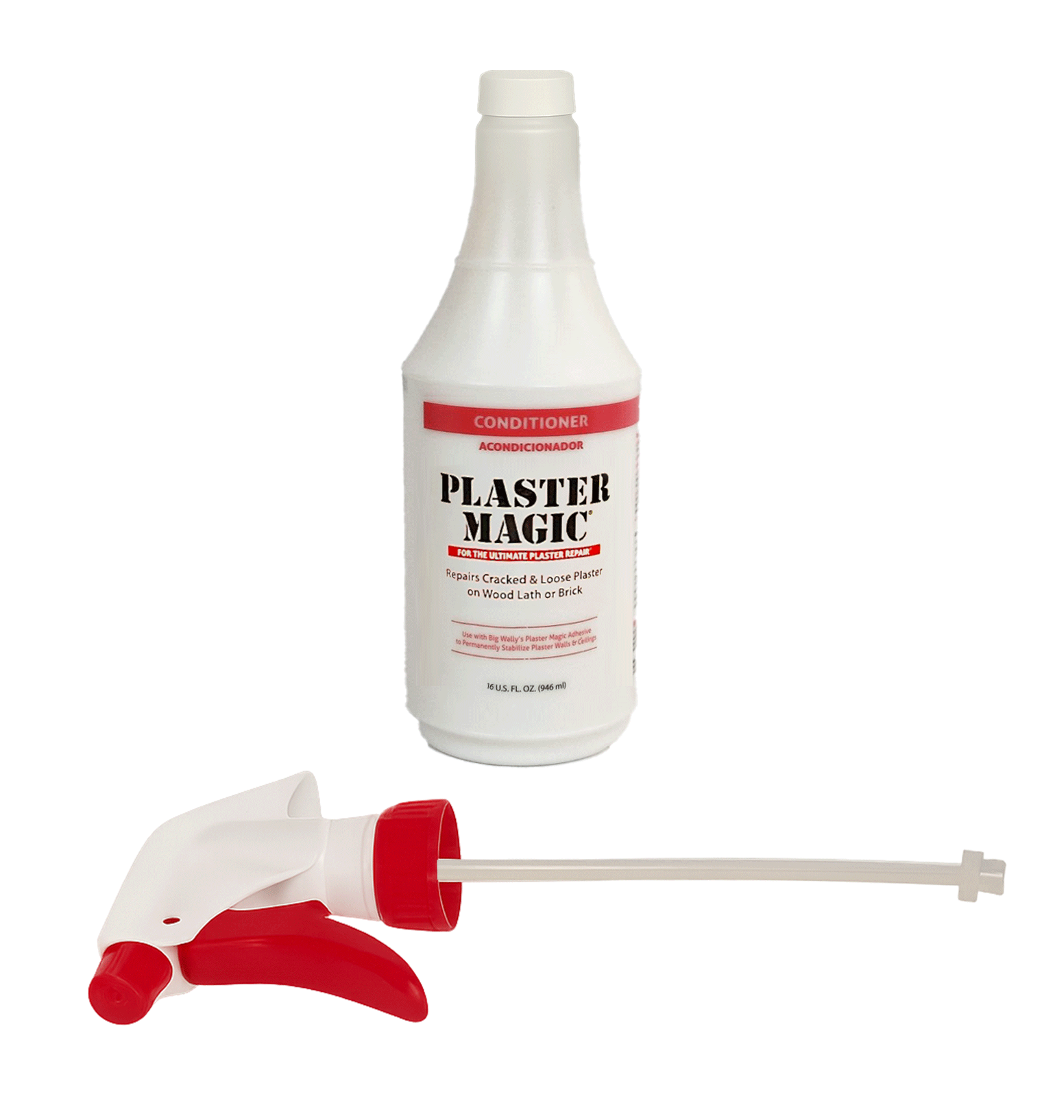 Plaster Magic bottle with a red and white applicator on a white background