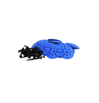 Blue butterfly wings with black details on a white background