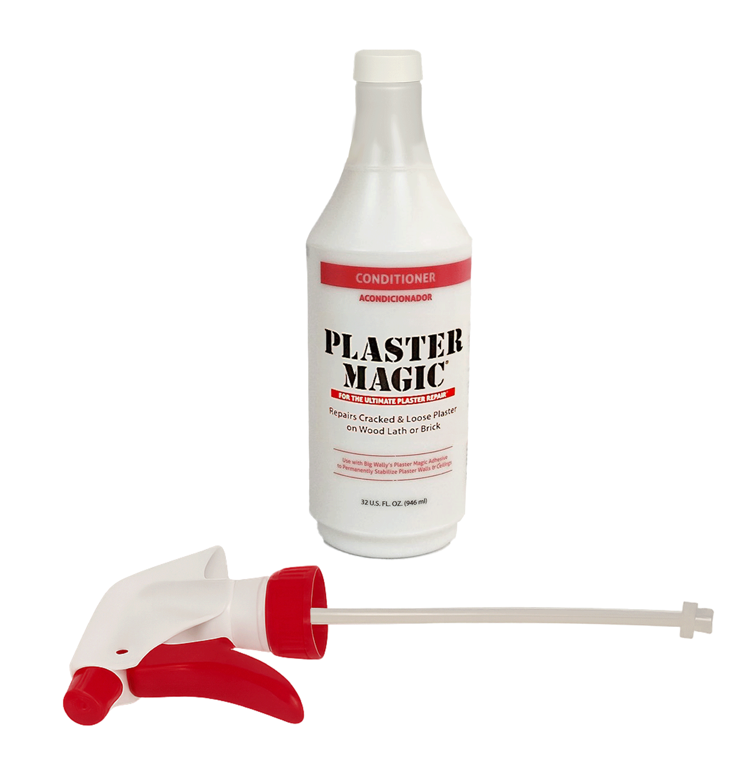Plaster Magic conditioner bottle with applicator on a white background