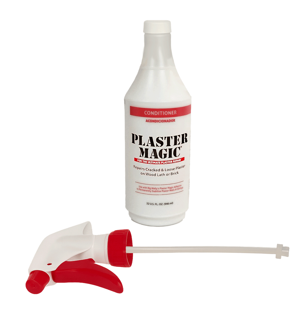 Plaster Magic conditioner bottle with applicator on a white background