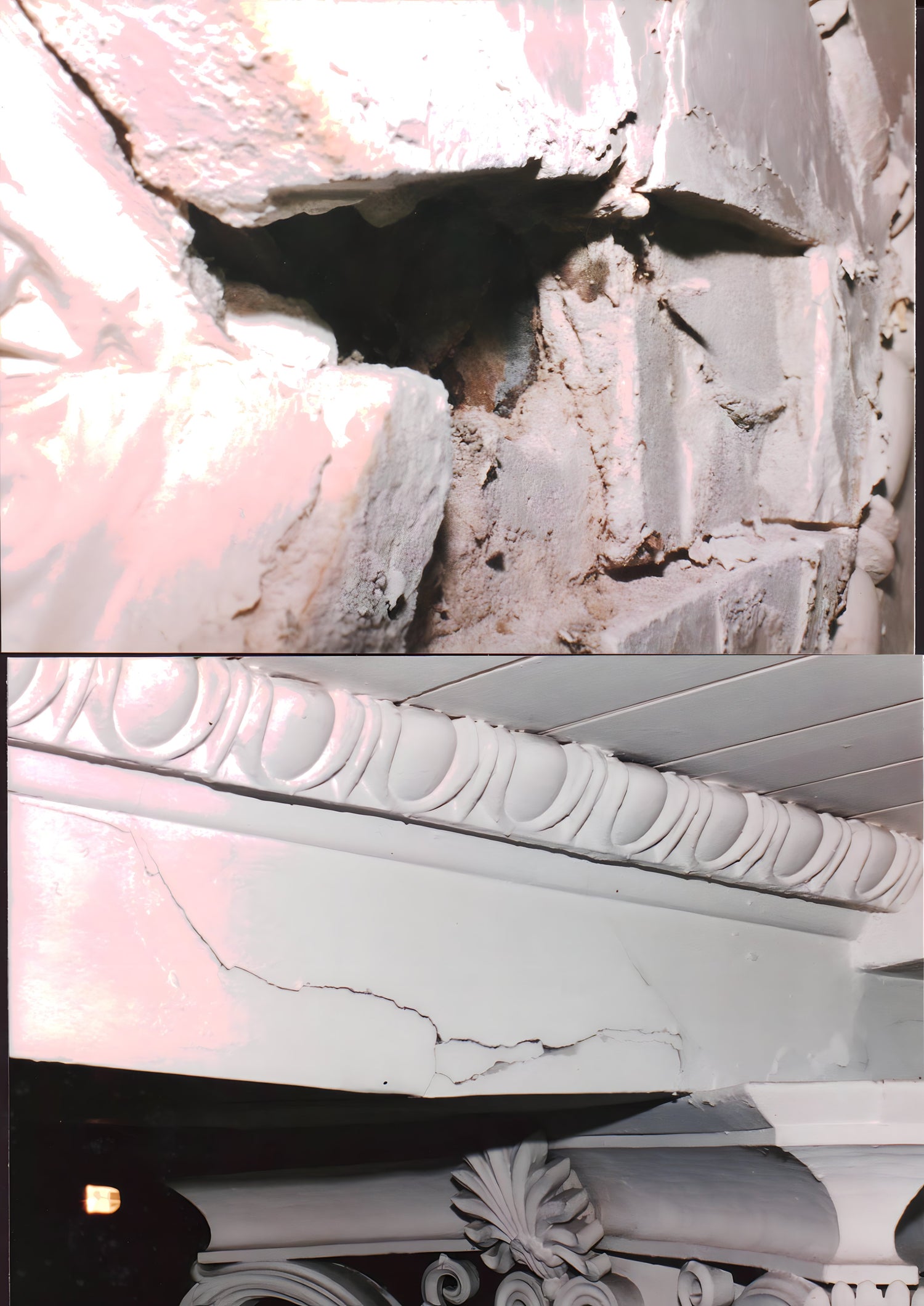 Close-up of a textured wall with decorative molding.