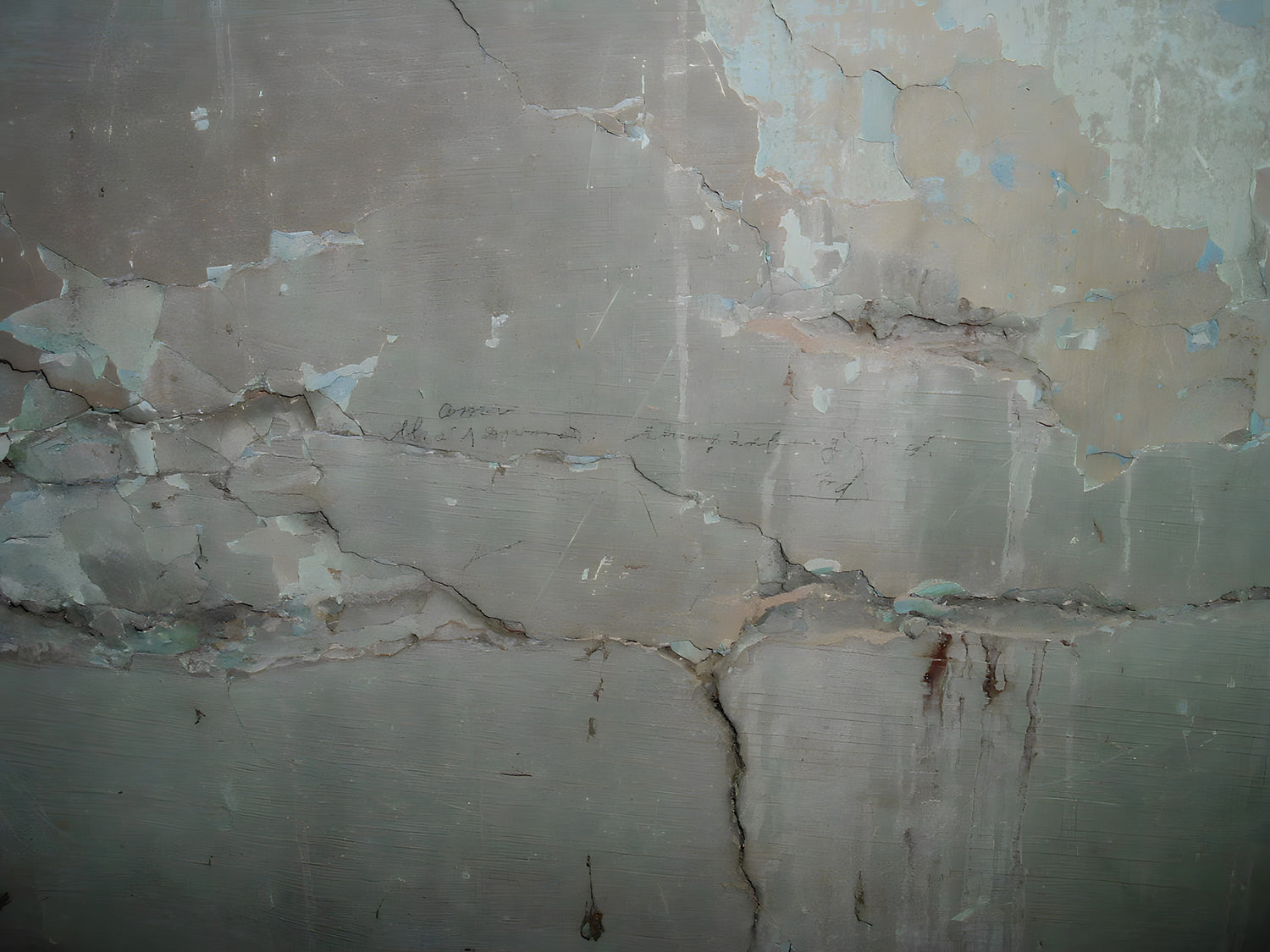 Peeling paint on a wall with visible cracks and damage